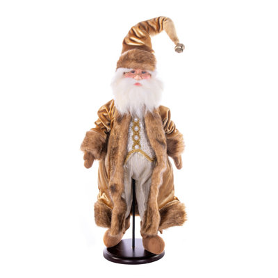 La poupée de père Noël en velours moka de 18 po avec support Holiday Aisle®. Ce père Noël a des lunettes, ce support est amovible.