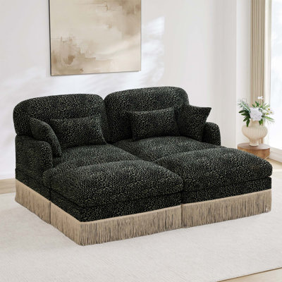 Canapé en chenille à imprimé léopard avec repose-pieds mobile et assemblage sans tracas