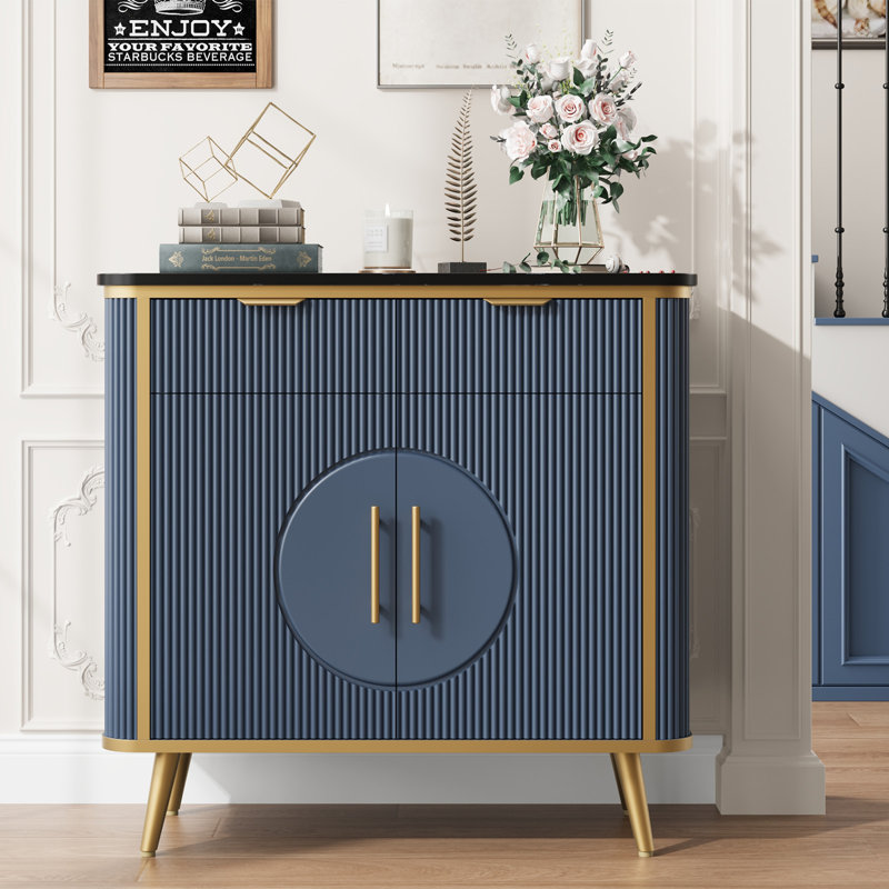 Buffet 35 po avec rangement, crédence d'appoint cannelée moderne avec portes et tablettes réglables, console de bar en bois
