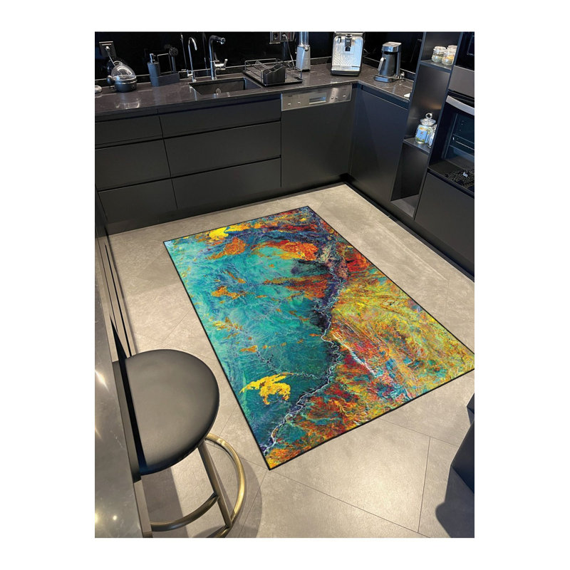 Tapis tissé à la machine à motif d'aquarelle et de couleur claire lavable à la machine