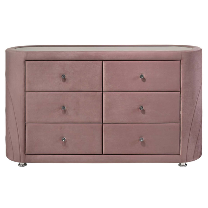 Commode 6 tiroirs Salonia, velours rose