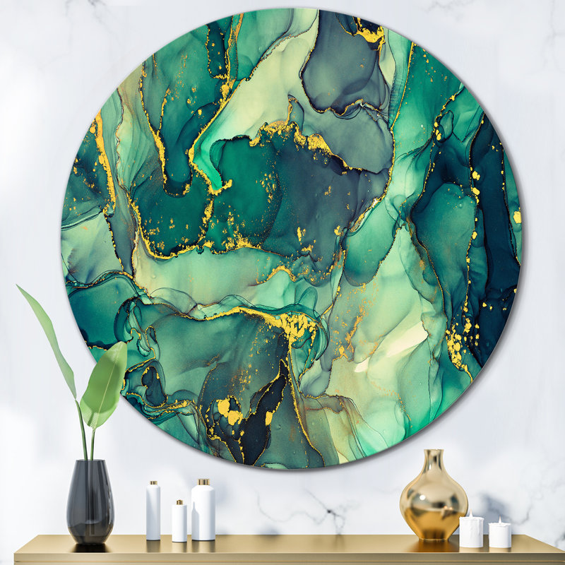 «Green Luxury Abstract Fluid Art IV», art mural moderne en métal, H 23 po x l 23 po