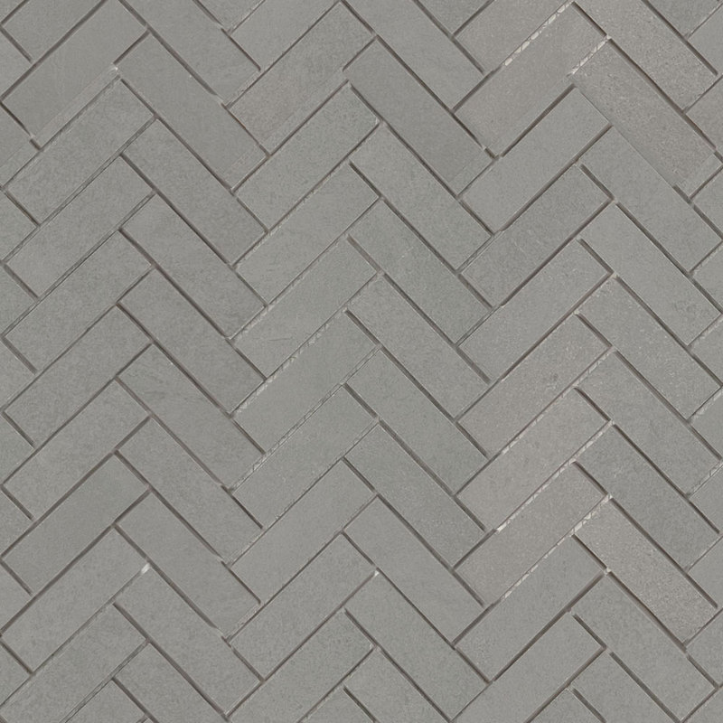 Burlington 1X3 Herringbone Porcelain Mosaic, Mid Grey