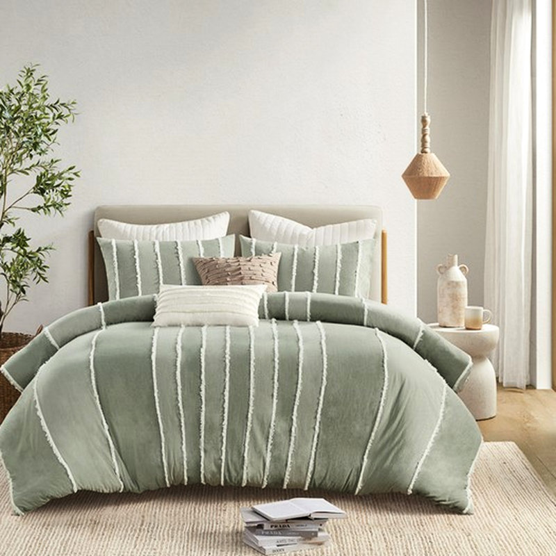 Housse de couette King/King en coton rayé blanc, 3 pièces