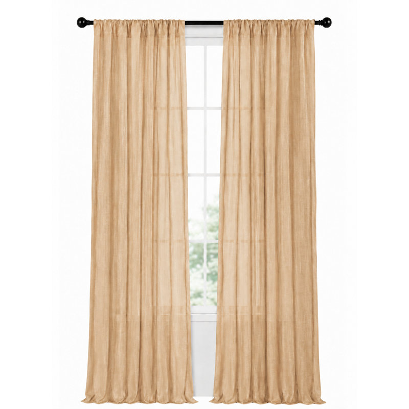 Panneau de rideau simple semi-diaphane avec passe-tringle Baltras Anne, 54 po x 84 po, Caramel