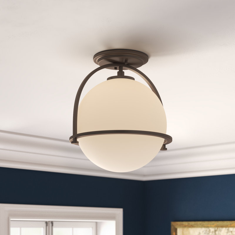 McCormick Hand Blown Glass Semi Flush Mount, Buckeye Bronze