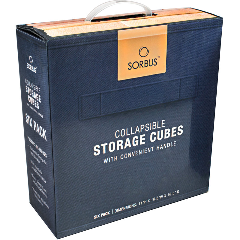 Sorbus 6 Pack 11" Foldable Fabric Storage Cube Bins with Handles, Navy Blue