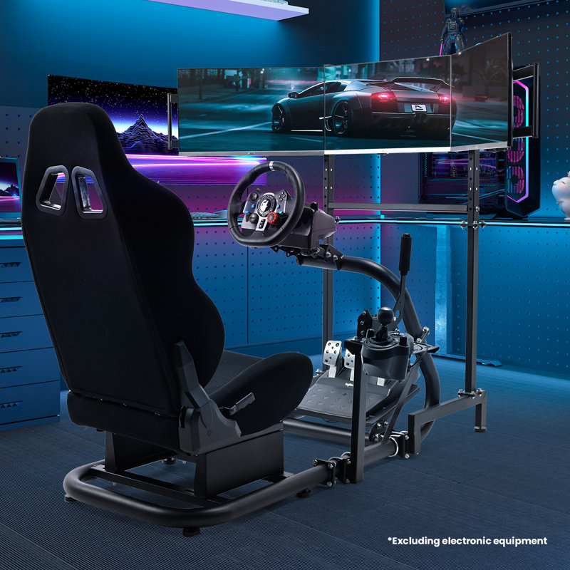  Racing Simulator Cockpit Stand With Triple Monitor Stand And Seat Fit Logitech G920 G29 Fanatec Thrustmaster