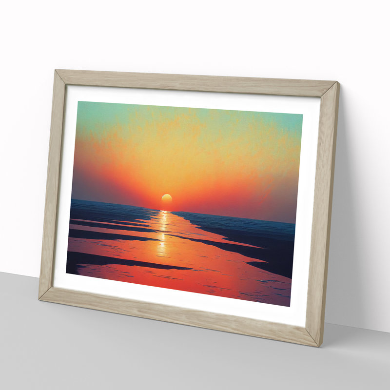 Mesmerising Ocean Beach Sunset 1 Piece Single Picture Frame Wall Art, 34cm H x 46cm W x 2cm D, Oak Framed
