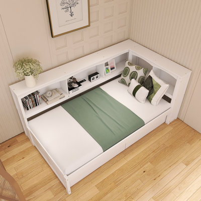 Solid Pine Twin Size Daybed With Two Storage Drawers, Five Cabinets, And USB Ports by Lark Manor