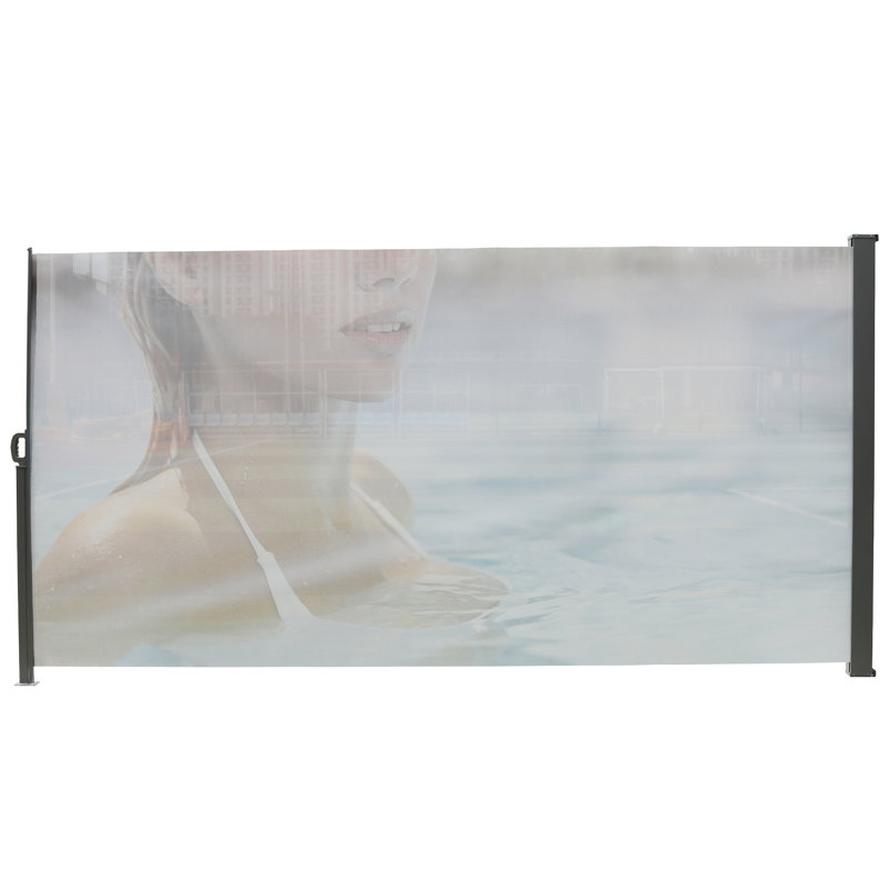 American Design 71" Tall 138" Deep Retractable Side Awning, Gray, Semi-transparent, With Printed Screens, For Pool And Balcony Sun Protection 71"x138" Gray Manual, Printing, Upf50+, Suitable Wooden
