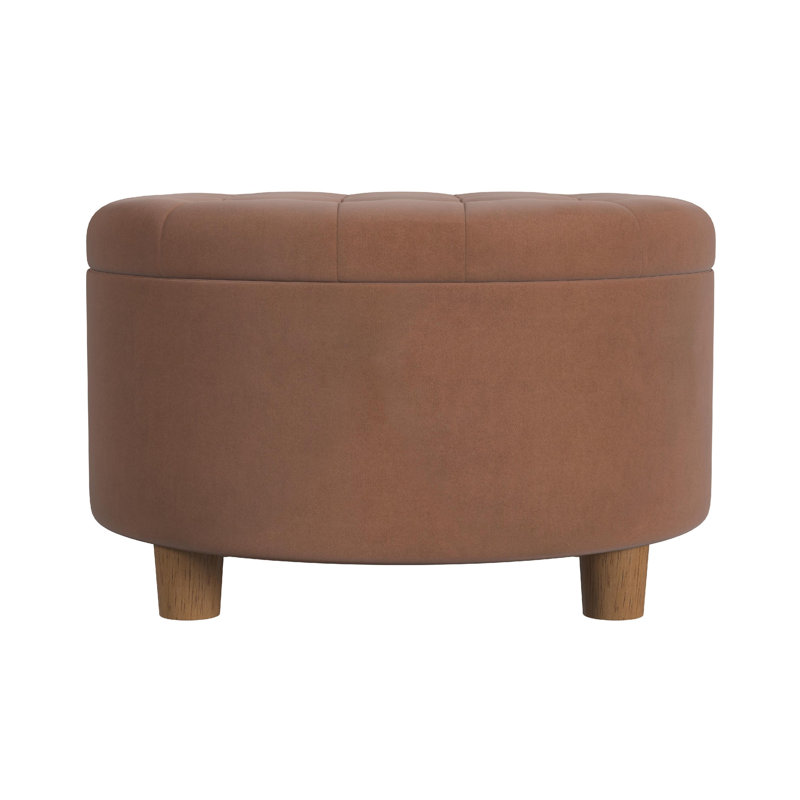 Repose-pieds avec rangement Jo, dessus relevable capitonné rond de 28 pouces, velours épice, Brun épicé