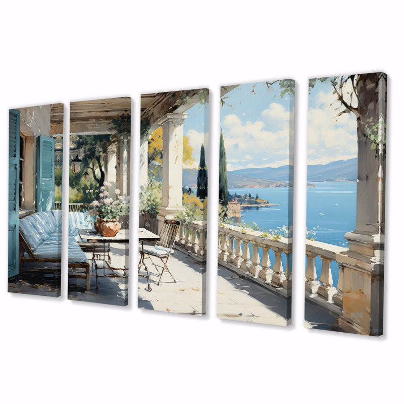 French Coastal Retreat In Monaco - Décoration murale nautique et plage - 5 panneaux égaux