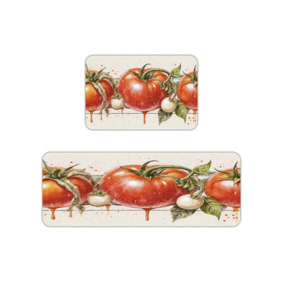 Tapis de cuisine rouge à aquarelle et tomates rouges, paquet de 2 tapis de ferme pour la cuisine et la salle à manger