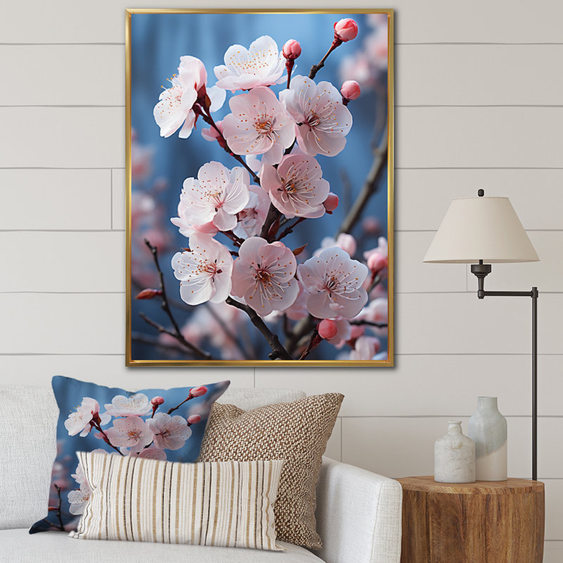 «Flowers Pastel Blossoms II - Apple Blossom», reproduction d'art, H 44 po x l 34 po x P 1,5 po, Cadre flottant doré