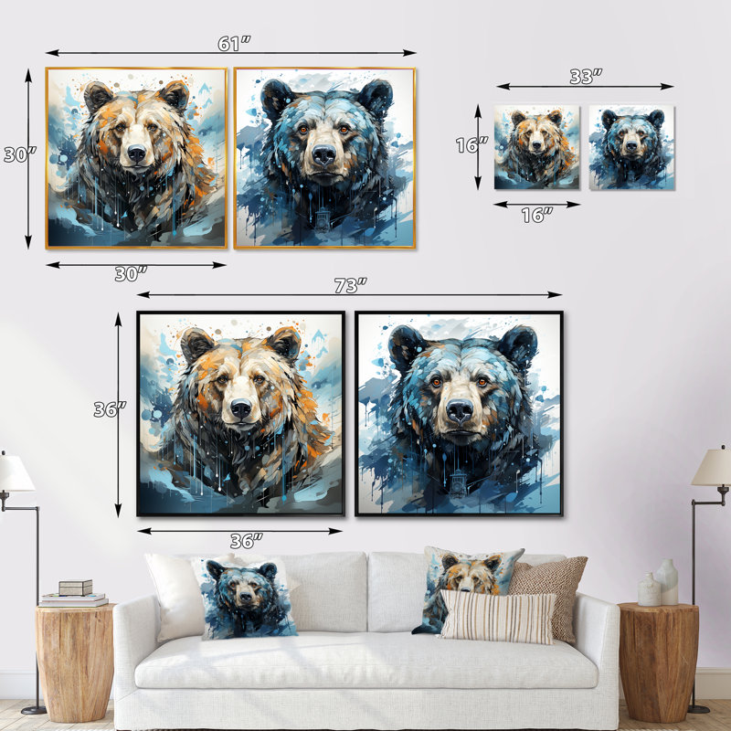 Représentation abstraite d'un mouvement d'ours - ensemble de 2 animaux, H 16 po x l 33 po, Toile tendue