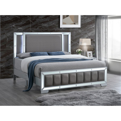 Contemporary Twin Bed In Silver Champagne