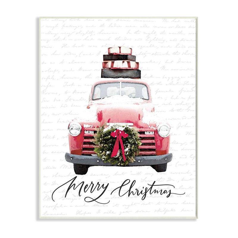 «Merry Christmas Red Truck», impression, H 15 po x l 10 po, Plaque en bois