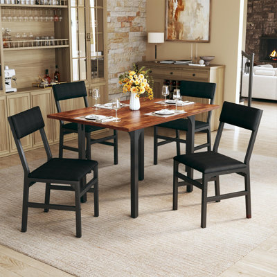 Foldable 5-Piece Dining Table Set Extendable Wood Top