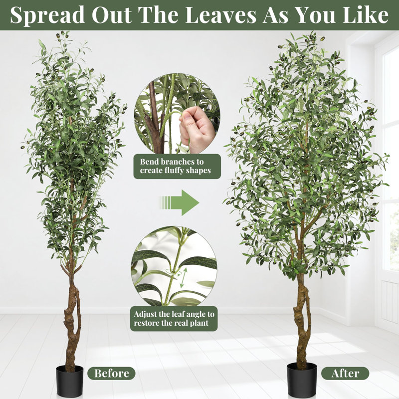 Olive Tree in Pot with Realistic Leaves and Natural Trunk,Olive Plants with Fruits for Home Decor, 82.7" H x 5.9" W x 5.9" D