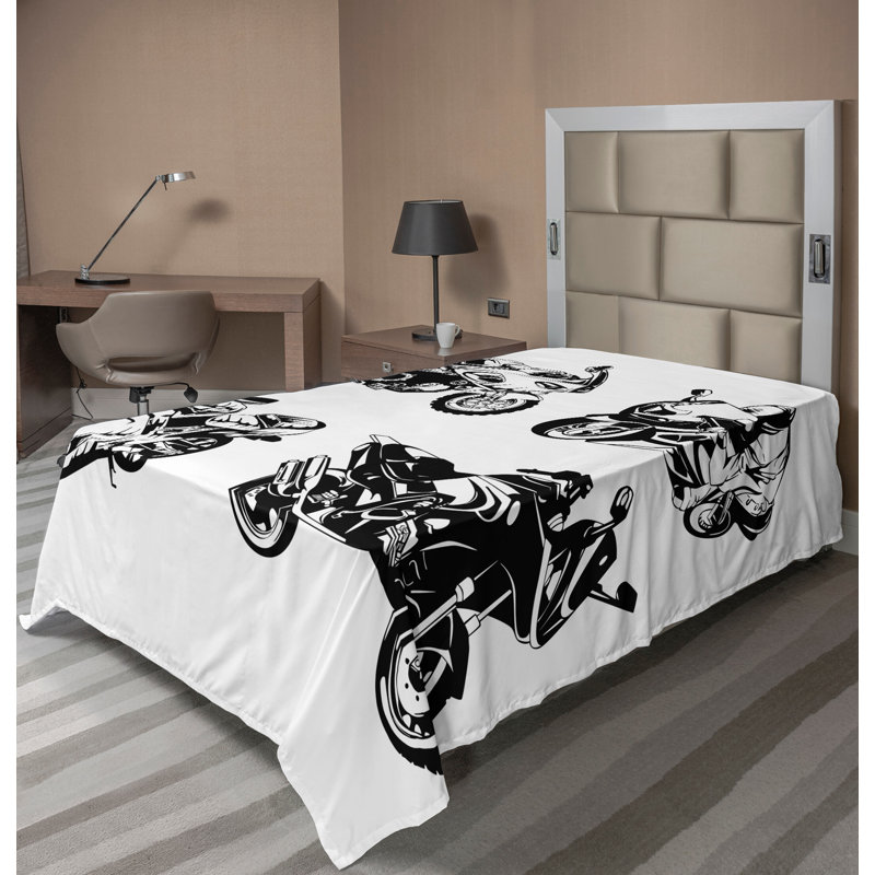 Drap plat Ambesonne noir et blanc Motos orange noir, Drap plat pour lit simple