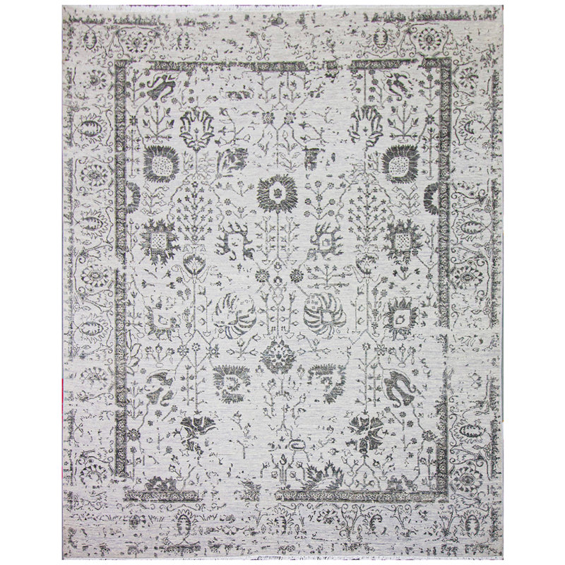 Hand-Knotted High-Quality Silver and Black Area Rug