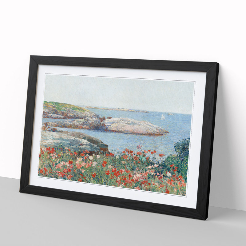 Poppies on the Isles of Shoals by Childe Hassam - Picture Frame Painting, 36cm H x 48cm W x 2cm D, Black Framed