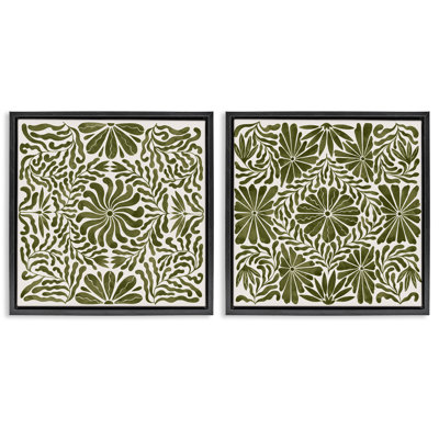  Patterned Wavy Flowers 2 PC Framed Floater Canvas Set by Grace Popp