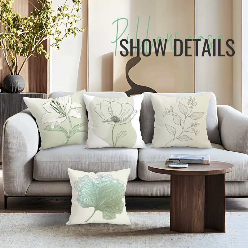 4 housses de coussin décoratives à motif floral minimaliste