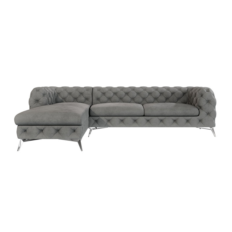 Chesterfield Corner Chaise Sofa  with Silver Metal Legs, Left Hand Facing, Grey