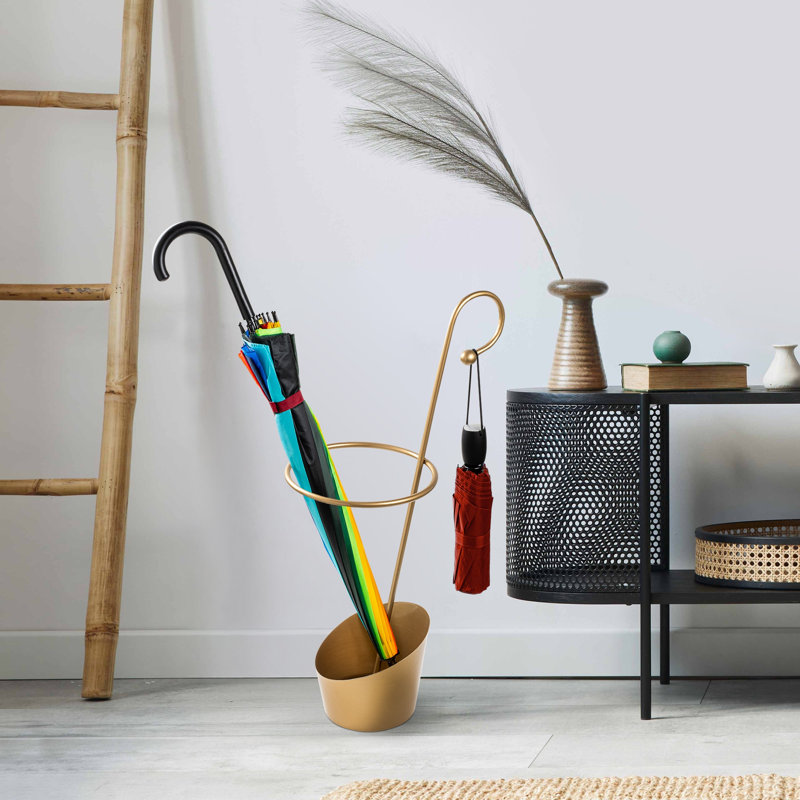 Porte-parapluie élégant en métal doré, 13,4 x 9,1 x 26,4 pouces | Fabrication 100% durable en métal | Conception élégante et fonctionnelle pour le vestibule ou le bureau, garde les parapluies organisés et accessibles