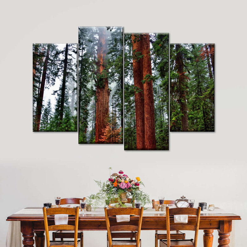 «Redwood Trees Vibrant Redwood», reproduction d'art sur toile 4 pièces, H 32 po x l 52 po x P 1 po