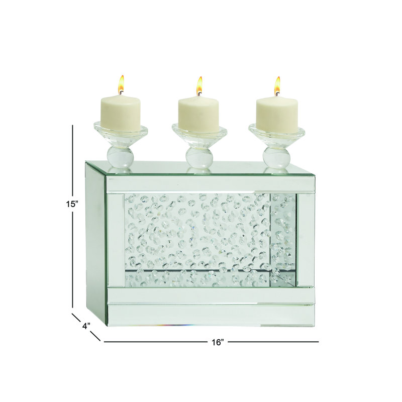 Silver Wood and Glass Candelabra with Mirrored Accents
