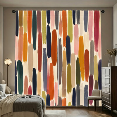 2 PCS abstrait coloré coup de pinceau vertical Boho filtrant les rideaux de poche de tringle à lumière, rideaux de fenêtre à imprimé d'art moderne et dynamique, décoration de maison tendance toutes saisons pour le salon, la chambre à coucher, le dortoir, les couvre-fenêtres bohémiens contemporains