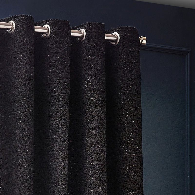  Chenille Room Darkening Eye Curtains, Black, 229cm Width x 137cm Drop