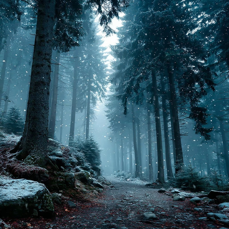 «Quiet Winter Forest Path», art mural sur toile tendue, 40 po x 40 po