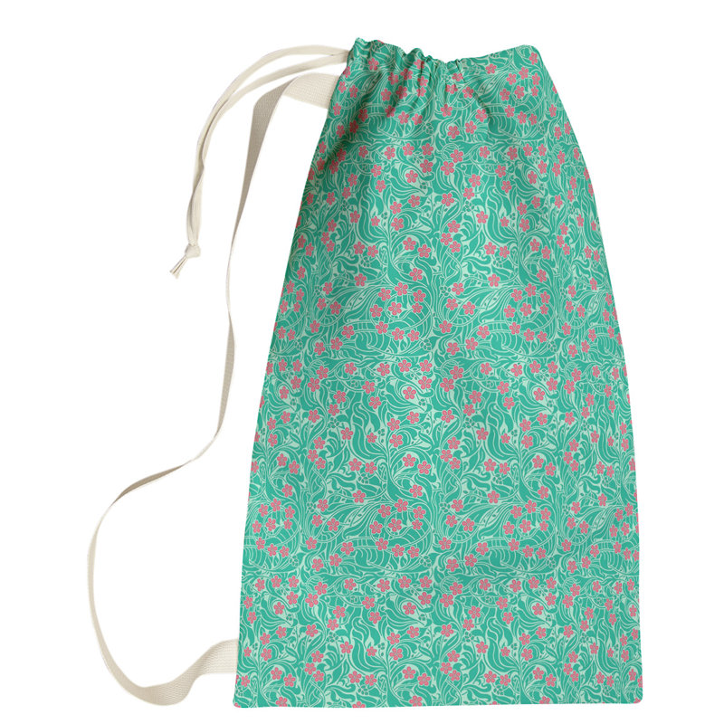Sac à linge florale à tourbillons, Petit (H 64 po x l 20 po x P 1,5 po), Vert et rose