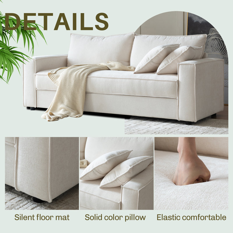 Ebern Designs Alcantara 3-Seater 79.5'' Modern Upholstered Sofa with Square Armrests and 2 Throw Pillows & Reviews - Wayfair Canada