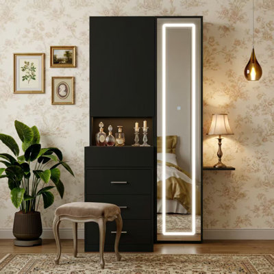 Wakeham 63'' H 3 Drawer Armoire Wardrobe With Adjustable LED Dressing Mirror