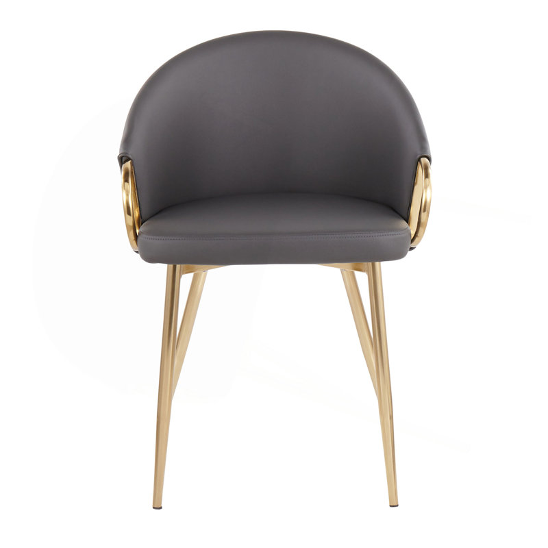 Chaise en métal et similicuir, Gris, Doré