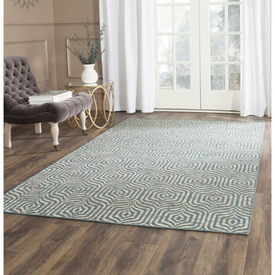 Straw Patch Hand-Knotted Wool Blue Area Rug