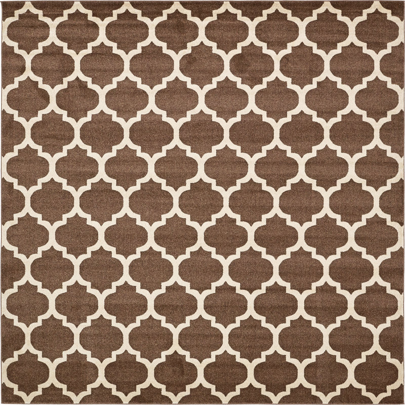 Tapis brun clair à motif géométrique Molly, Carré 10 pi