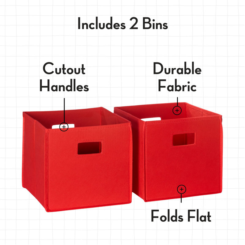 RiverRidge Kids Desk, Activity and Play Table with 6 Storage Cubbies - White with 2 Fabric Bins, White/Red
