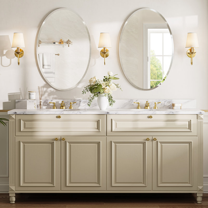 Beveled Frameless Flat Wall Mirror,  36" x 24", Oval