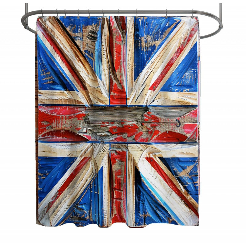 Rideau de douche abstrait à motif abstrait patiné Union Jack, H 93 po x l 70 po
