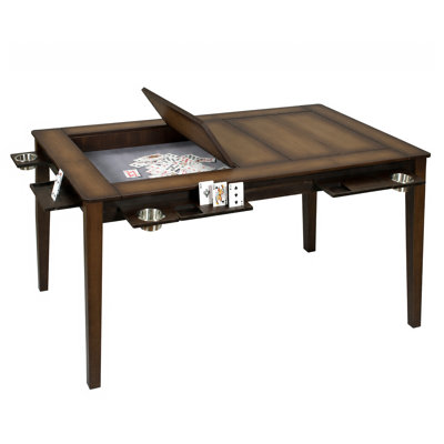 Solid Wood Board Game Table For 4-6， Light Color,Removable Top，With Cup Holders & Hobby Trays, Multi-Use Game Table，Dining Table