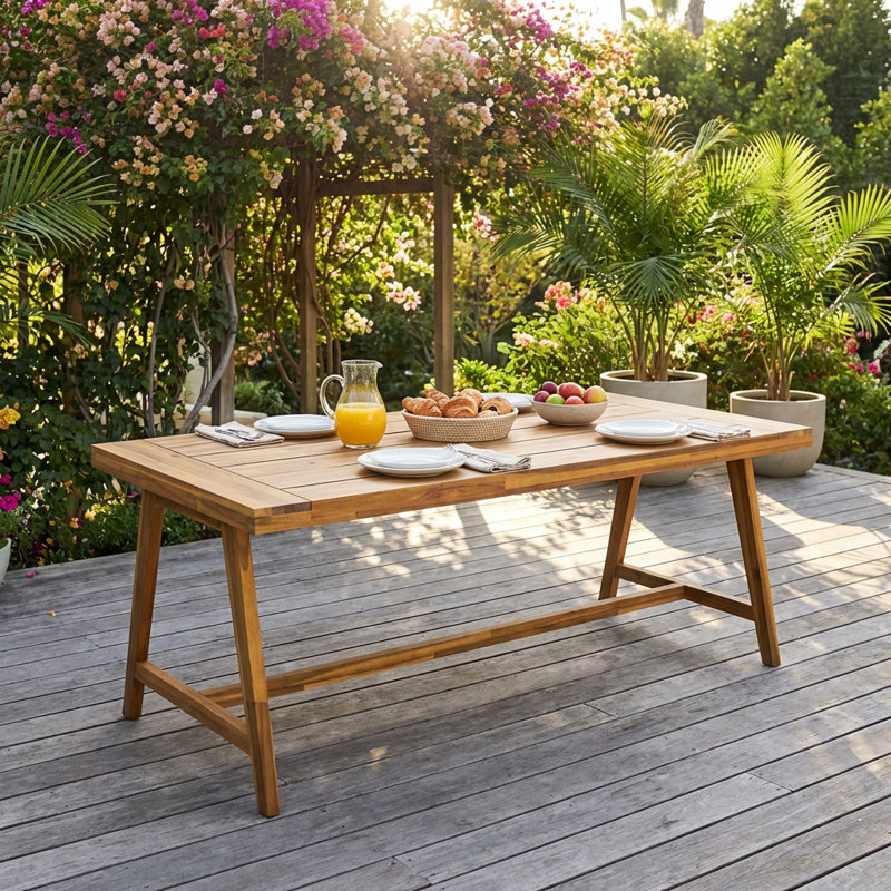 Table de salle à manger spacieuse avec bancs assortis en bois d'acacia massif et fini