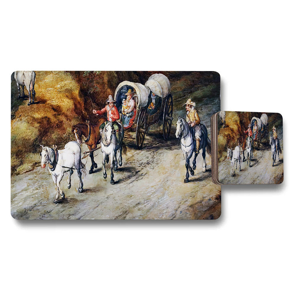 Horse Drawn Carriage Scene Placemats And Coaster Set