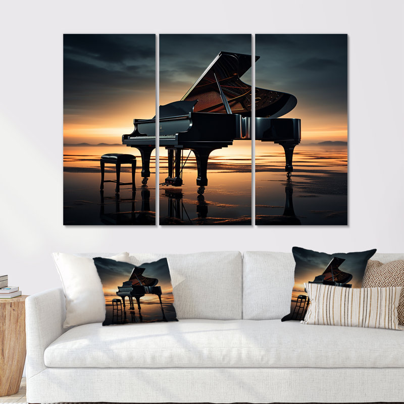 «Piano Symphony In Silhouette I», ensemble de reproductions d'art mural piano, H 40 po x l 60 po x P 1 po