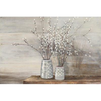 Pussy Willow Still Life With Designs by Julia Purinton - Wrapped Canvas Painting